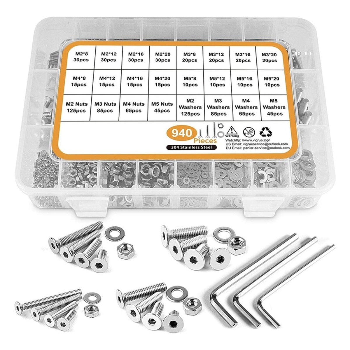 Rust Protection Technology Screws Assortment Kit, 304 Stainless Steel Metric Fastener Repair Tools for Machinery Diy Projects