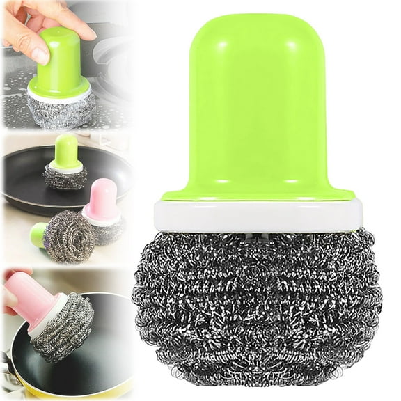 Stainless Steel Scrubber with Handle, Metal Scouring Pads, Metal Scrubber, Steel Wool Scrubber Tool, Scrubbing Scouring Brush Pad for Cleaning Dishes, Pots, Pans, Sink, Home and Restaurant Use