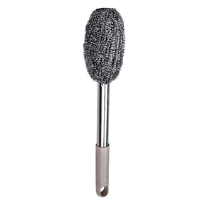 Stainless Steel Scrubber,Metal Wire Sponge,Stainless Steel Wool Scrubber with Handle,Cast Iron Scrubber,Rustproof Pot Brush,Remove Dirt for Cleaning Stoves,Sinks Dishes Grills Bowls,12.6 inch(Silver)