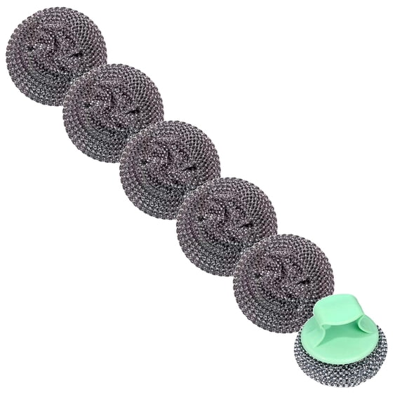Stainless Steel Scrubber,Stainless Steel Wool Scrubber with 5 Replacement Pads - Clean Metal Pans,Pots,Grills & More(Green)