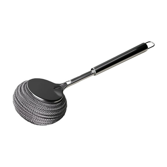 Stainless Steel Scrubber with Handle - Detachable Brush Head for Pots, Pans & Grills (10.23", Dense Steel Wool, Dishwasher Safe)