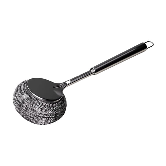 Stainless Steel Scrubber with Handle - Detachable Brush Head for Pots, Pans & Grills (10.23", Dense Steel Wool, Dishwasher Safe)