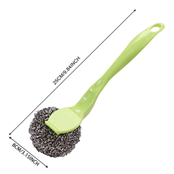 Stainless Steel Scrubber with Long Handle - 1-Pack Ergonomic Kitchen Scouring Tool with Replacement Wire - Orange