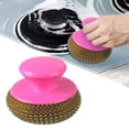 thumbnail image 1 of Stainless Steel Scrubbers with Handle for Kitchen and Bathroom,Heavy Duty Scouring Pads for Pots,Pans,Sink,Grill,Oven,Cleaning Pads for Dishes and Surfaces,Metal Scrubber,Kitchen Cleaning,Purple,2PC, 1 of 5
