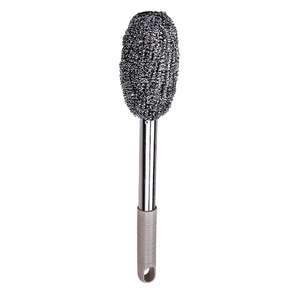 Stainless Steel Scrubbers with Long Handle for Hand Protection,Rustproof Steel Wool Cast Iron Scrubber for Cleaning Tough Baked-On Messes,Metal Wire Sponge for Stoves,Sinks,Grills & Bowls ﻿(Silver)