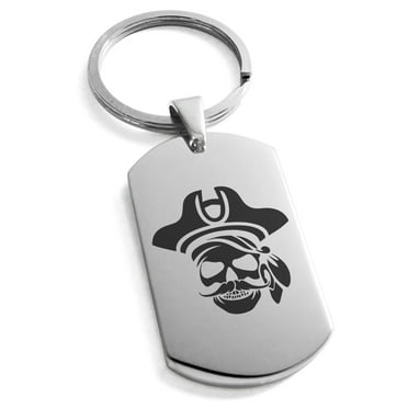 Tioneer Stainless Steel Sea Dog Pirate Skull Emblem Engraved Dog Tag Keychain Keyring