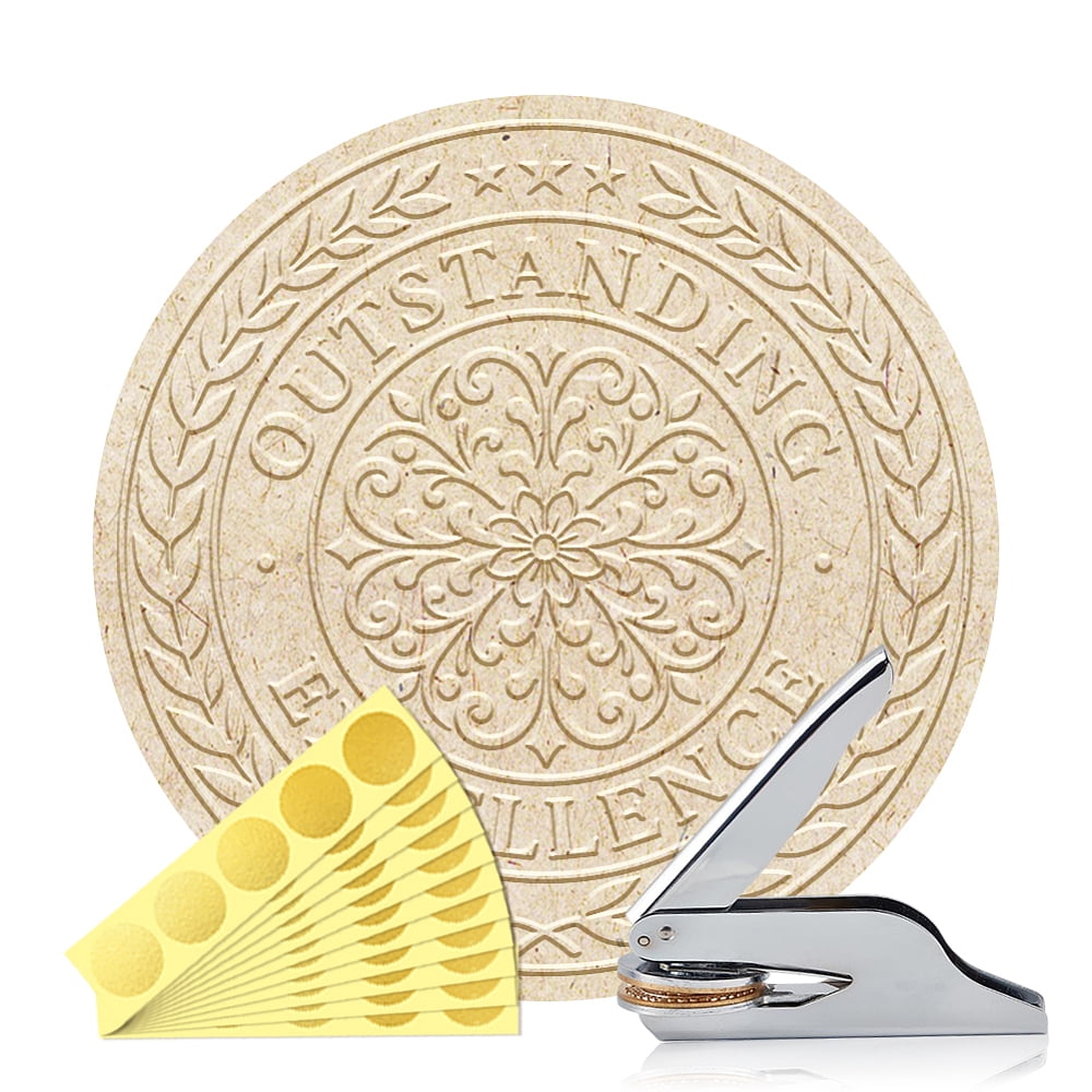 Stainless Steel Seal Embosser Hand-Held Embossing Stamp for Books Envelopes Napkins Golden Floral 42mm