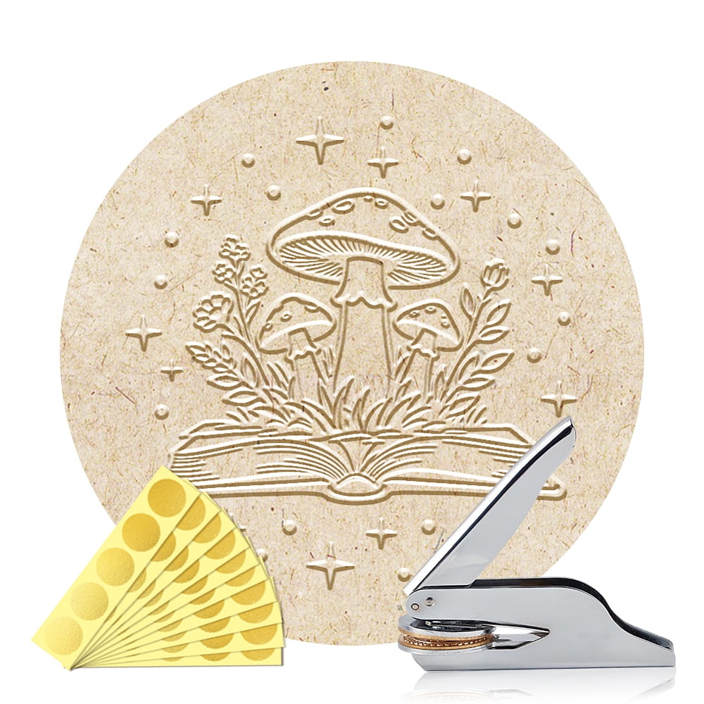 Stainless Steel Seal Embosser Hand-Held Embossing Stamp for Books Envelopes Napkins Golden Mushroom 42mm
