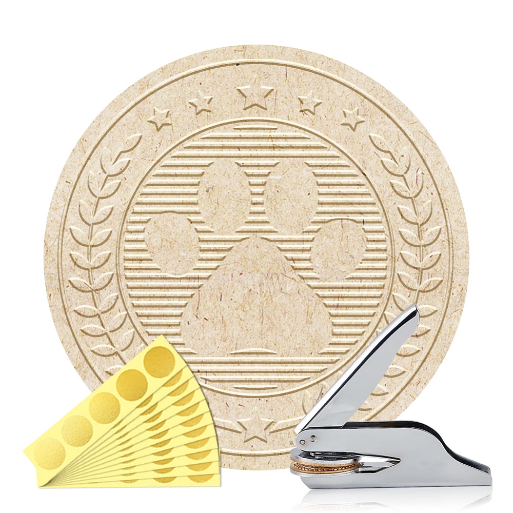 Stainless Steel Seal Embosser Hand-Held Embossing Stamp for Books Envelopes Napkins Golden Paw Print 42mm