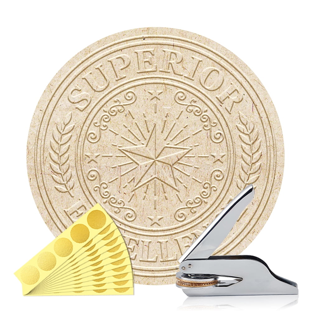 Stainless Steel Seal Embosser Hand-Held Embossing Stamp for Books Envelopes Napkins Golden Star 42mm