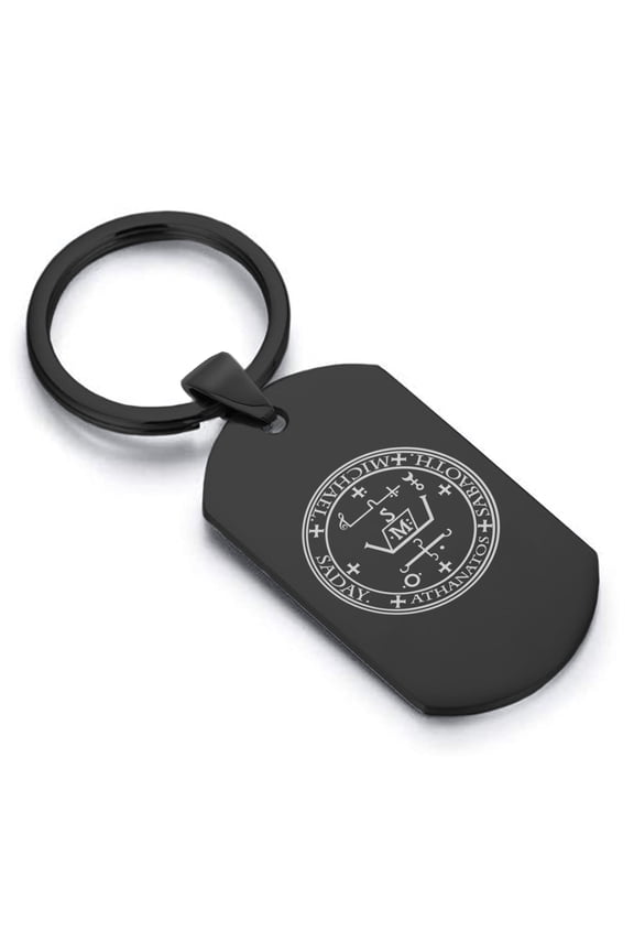 Stainless Steel Seal of Archangel Michael Dog Tag Keychain Circle Ring