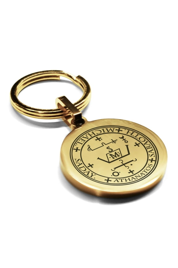 Stainless Steel Seal of Archangel Michael Round Medallion Keychain Circle Ring