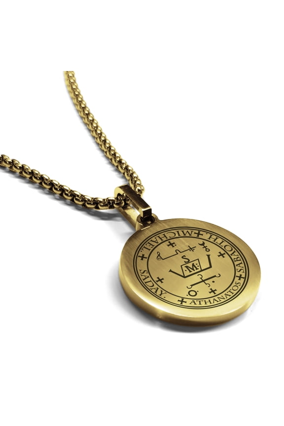 Stainless Steel Seal of Archangel Michael Round Medallion Pendant Necklace