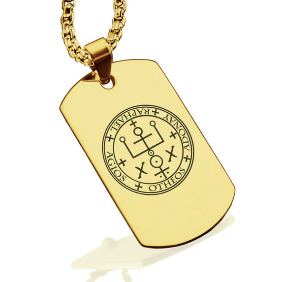 Stainless Steel Seal of Archangel Raphael Dog Tag Pendant Necklace