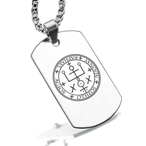 Stainless Steel Seal of Archangel Raphael Dog Tag Pendant Necklace