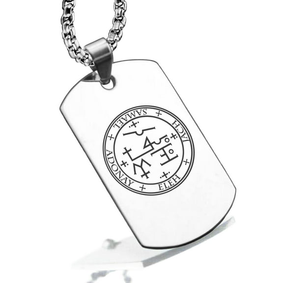 Stainless Steel Seal of Archangel Samael Dog Tag Pendant Necklace
