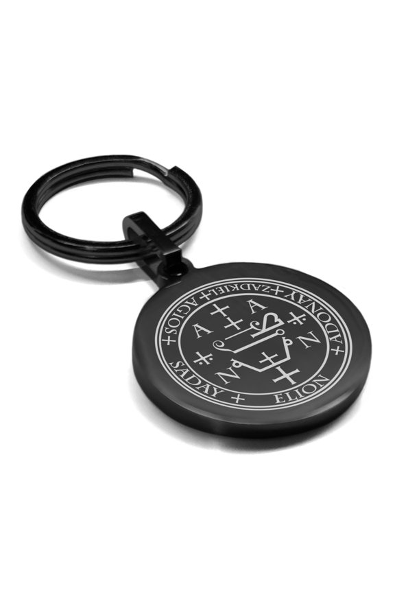 Stainless Steel Seal of Archangel Zadkiel Round Medallion Keychain Circle Ring