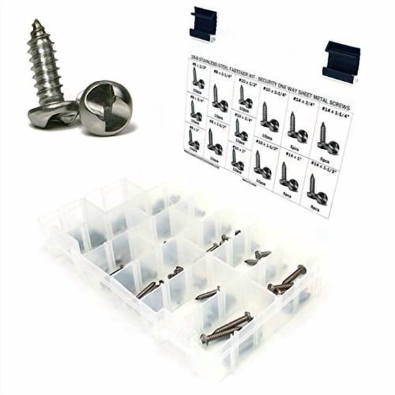 Stainless Steel Security Screw Kit - Tamper Proof One Way Round Head Sheet Metal Screws - 121 Pieces$$Hardware