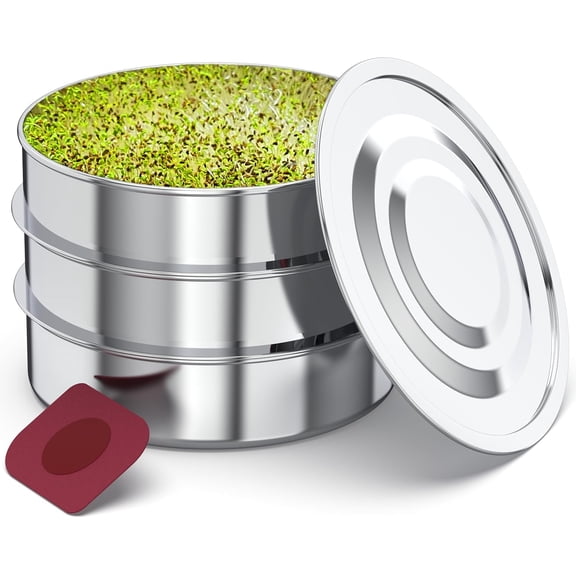 Stainless Steel Seed Sprouter Kit - Stackable 3-Tier Sprouting Germination Tray Sprout Grower Maker with Lid for Growing Broccoli Alfalfa Mung Beans