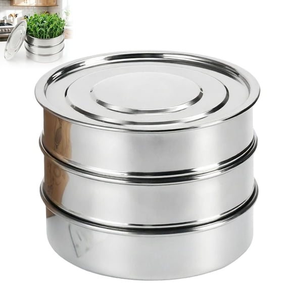 Stainless Steel Sprouting Kit 6.5" 3-Tier Stackable Germination Tray, Mesh Microgreens Propagator with Lid & Base, Soil-Free Sprout Grower for Broccoli, Beans, Peas & Wheat Grass