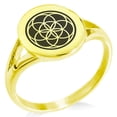 thumbnail image 1 of Stainless Steel Seed of Life Minimalist Oval Top Polished Statement Signet Ring, 1 of 1