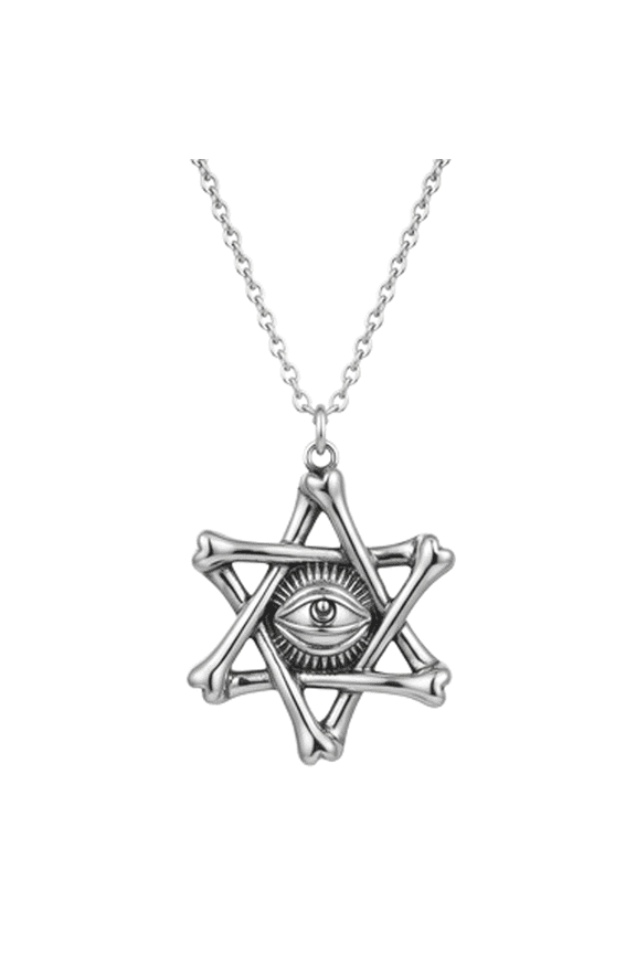Stainless Steel All Seeing Eye Pendant Necklace Hexagram Symbol Charm with 18 Inch Cable Chain Mystical Geometric Statement Fashion Jewelry Artisan Design 48x48mm
