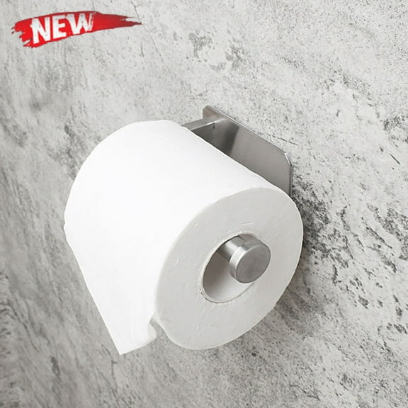 Stainless Steel Self Adhesive Toilet Paper Holder | Brushed Finish | No Drill Wall Mount | Bathroom Tissue Roll Dispenser | Easy Install | 13.8x7.5x4.8 cm | 1 Pack