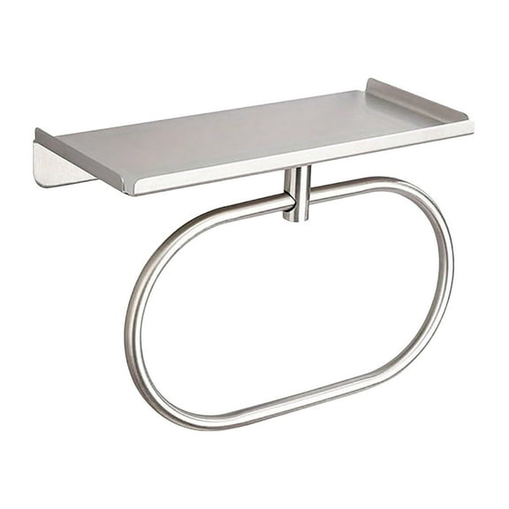 Stainless Steel Self-Adhesive Towel Ring with Shelf - No Drilling, Rotatable, Detachable - Bathroom Kitchen