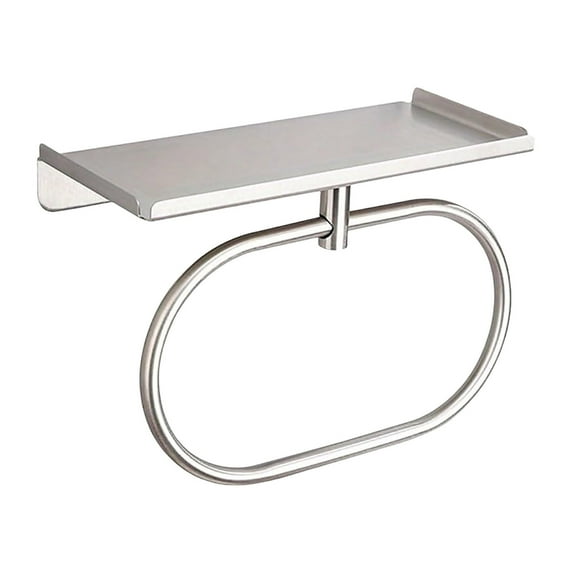 Stainless Steel Self-Adhesive Towel Ring with Shelf - No Drilling, Rotatable, Detachable - Bathroom Kitchen
