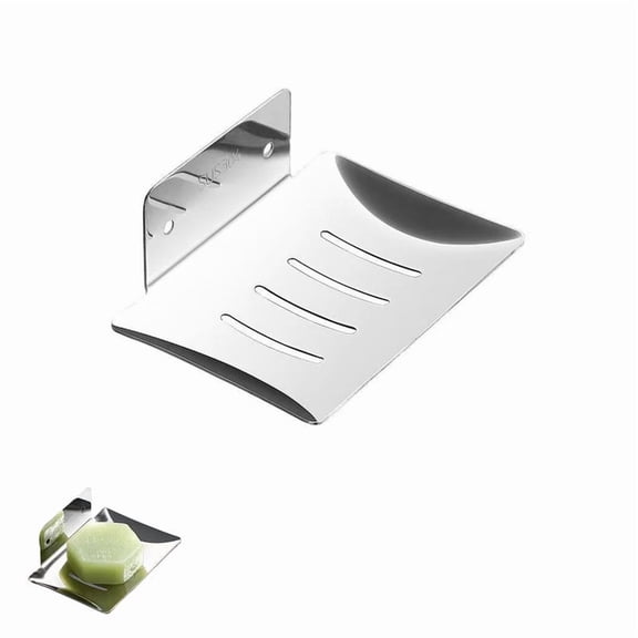 Stainless Steel Self Draining Rectangular Soap Dish, Wall Mounted Rustproof Soap Holder Tray with Smooth Polished Edges, Metal Soap Saver for Bathroom Shower, Kitchen Sink, Laundry Room