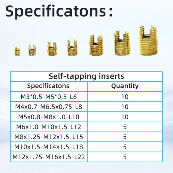 Stainless Steel Self Tapping Thread Insert Set M3-M12 50Pcs