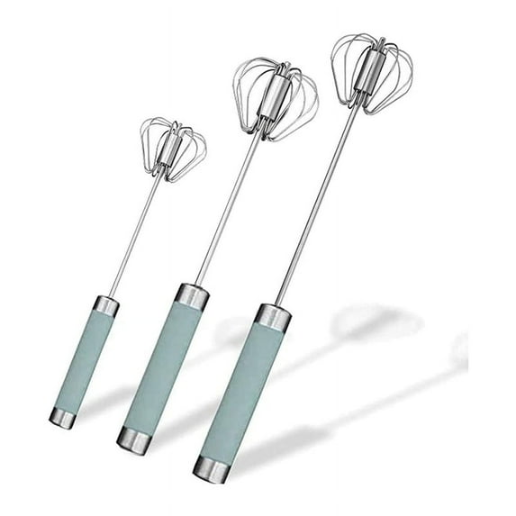 Stainless Steel Semi-Automatic Egg Whisk - 3PCS Hand Whisk Blender (Blue)