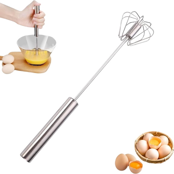 Stainless Steel Semi-Automatic Push Whisk, Handheld Egg Beater Mixer for Cooking Baking, Manual Cream Beater Stirrer for Kitchen Daily Use (13in, 1PC)