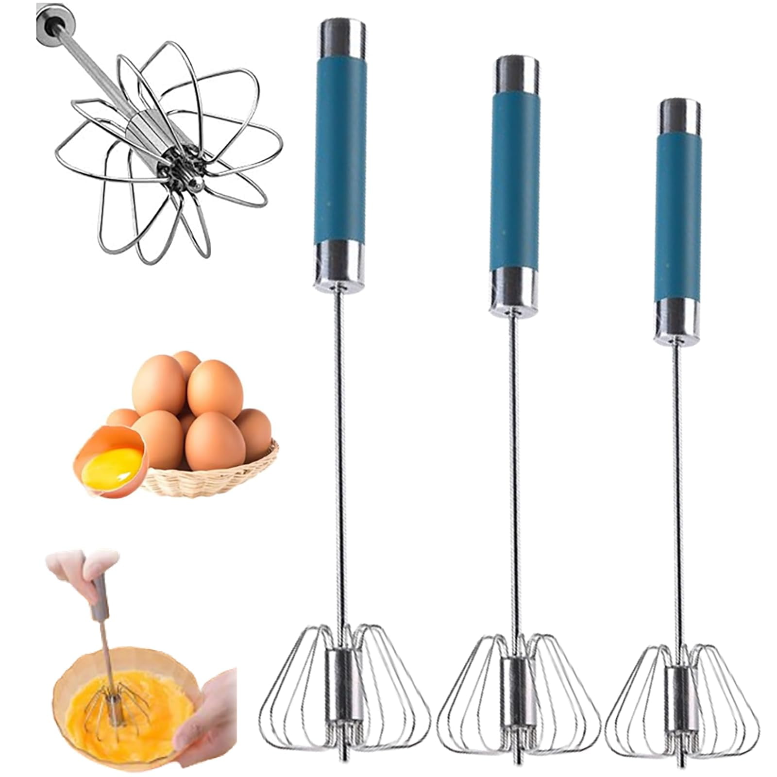 AEX Stainless Steel Semi Automatic Egg Whisk Hand A Push Beater Food Blender For Baking Cooking Kitchen Utensil