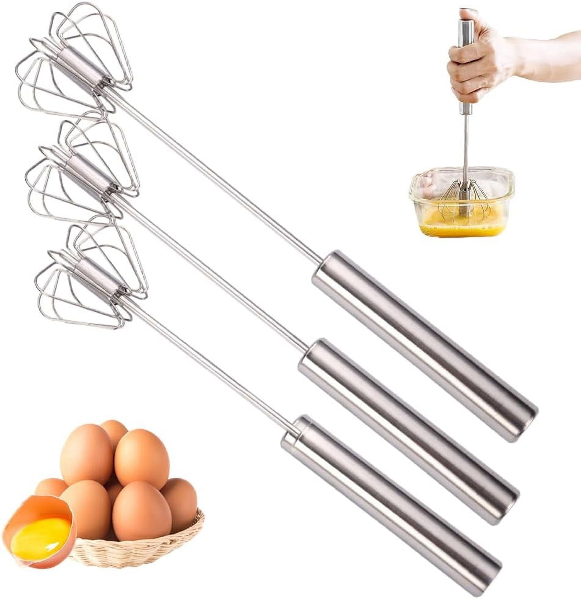 Stainless Steel Semi-Automatic Whisk, 2025 Upgraded Small Hand Push Egg Whisk, Egg Beater Scrambler Wisking Tool for Cooking Baking Kitchen Gadgets Mixer Stirrer Tools (3 Pcs)