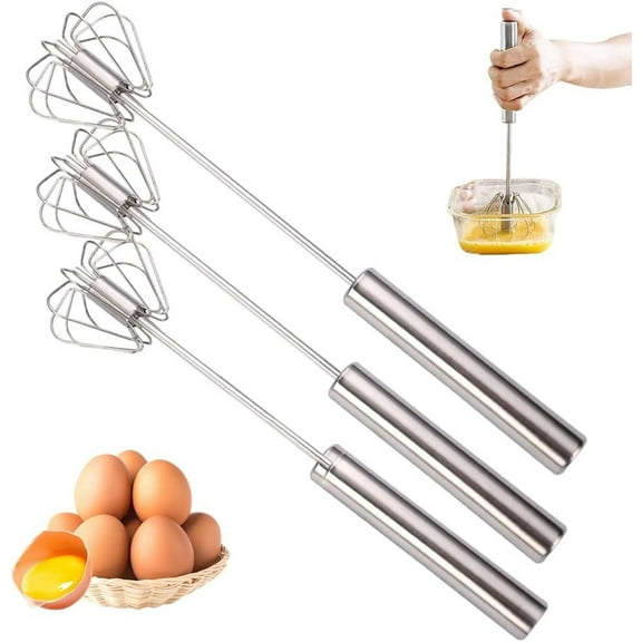 Stainless Steel Semi-Automatic Whisk, 2025 Upgraded Small Hand Push Egg Whisk, Egg Beater Scrambler Wisking Tool for Cooking Baking Kitchen Gadgets Mixer Stirrer Tools (3 Pcs)