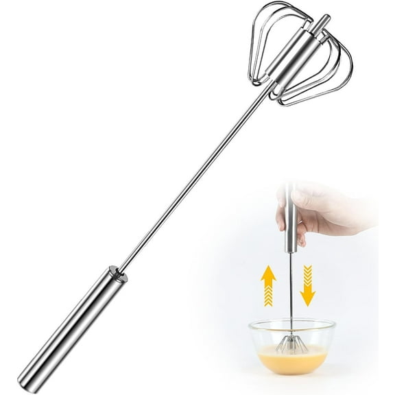 Stainless Steel Semi-Automatic Whisk, 2026 New Stainless Steel Egg Whisk Hand Push Rotary Whisk Blender, Hand Push Mixer Stirrer Tool for Cooking Kitchen Home Egg Milk