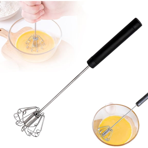 Stainless Steel Semi-Automatic Whisk, 2026 New Stainless Steel Egg Whisk Hand Push Rotary Whisk Blender, Manual Mixer Stirrer Kitchen Tool for Cooking Home Egg Milk (Black)