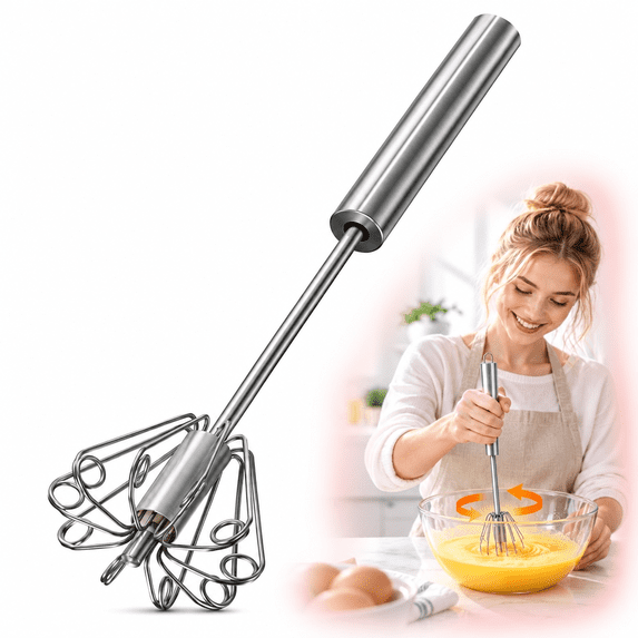 Stainless Steel Semi-Automatic Whisk, 360° Rotating Egg Beater with ...