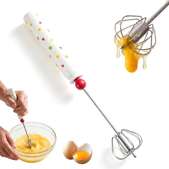 Stainless Steel Semi-Automatic Whisk, Push Action Egg Beater Hand Whisk for Baking Mixing and Frothing, Wire Whisk Kitchen Wisking Tool for Egg Milk Cream Batter Baking Preparation