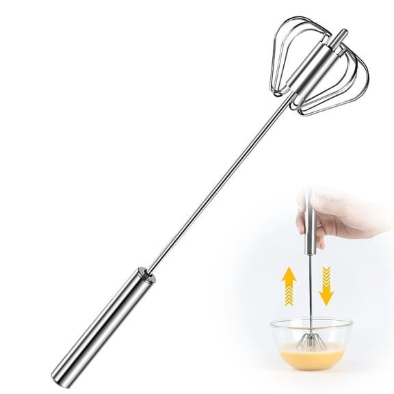 Stainless Steel Semi-Automatic Whisk, Stainless Steel Egg Whisk Hand Push Rotary Whisk Blender, Hand Push Mixer Stirrer Tool for Cooking Kitchen Home Egg Milk