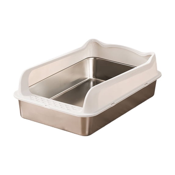 Stainless Steel Semi Enclosed Cat Litter Box, High Wall Kitty Litter Pan, For Indoor Pet Use And Easy Cleaning, Non Stick Odor Control Cat Toilet