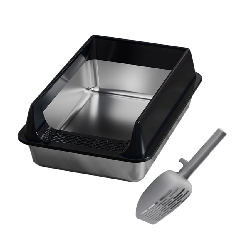 Yiran Medium Size Stainless Steel Semi Enclosed Cat Litter Box, Black