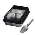 thumbnail image 1 of Yiran Medium Size Stainless Steel Semi Enclosed Cat Litter Box, Black, 1 of 9