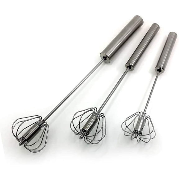 Stainless Steel Semi-automatic Egg Whisk - 3PCS Hand Push Rotary Whisk Blender (3 Pack)