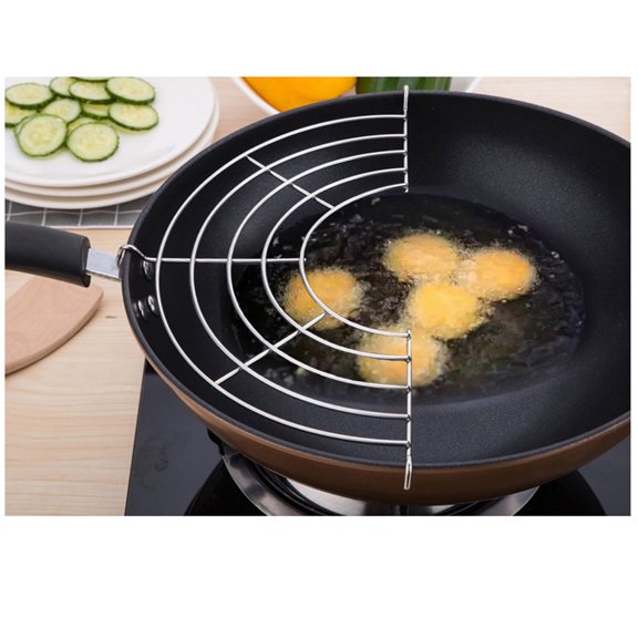 Stainless Steel Semi-circular Oil Draining Rack, Kitchen Cooking Tool, Modern Sleek Design, Efficient Grease Drainage, Stovetop Safe, Vegetable Preparation, Connectable Steamer, Heavy-duty