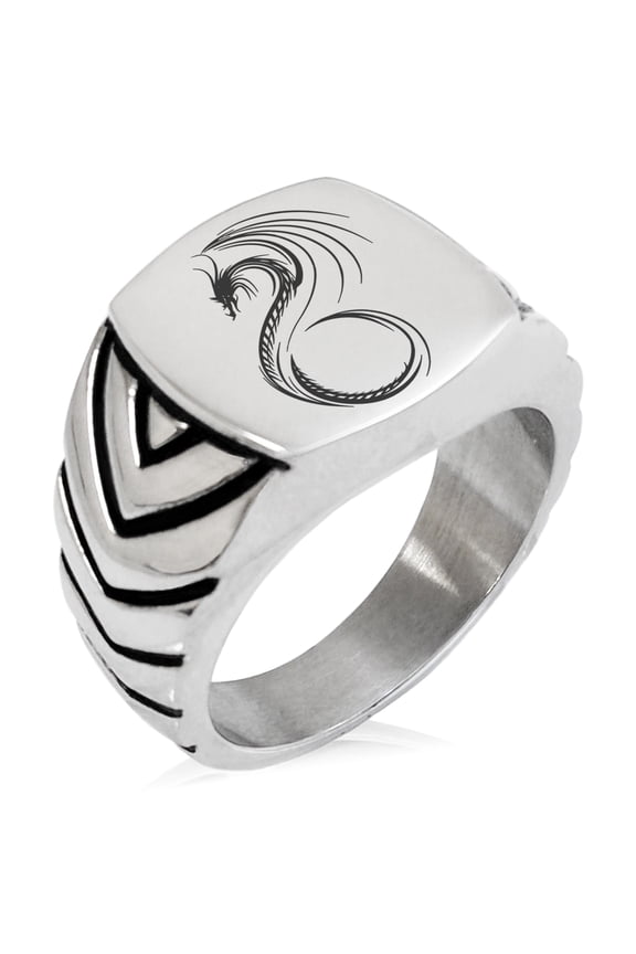 Stainless Steel Serpentine Dragon Chevron Pattern Biker Style Polished Ring