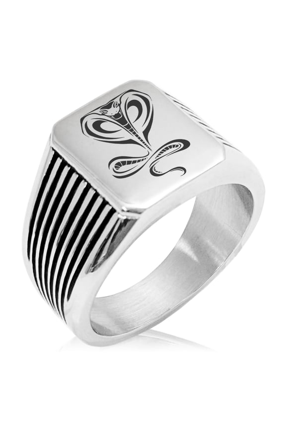Stainless Steel Serpentine King Cobra Needle Stripe Pattern Biker Style Polished Ring