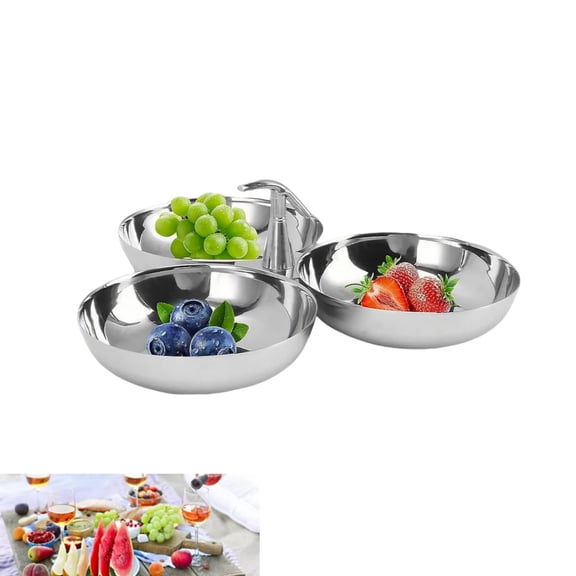 Stainless Steel Serving Plate,1Pack Reusable Dessert Container for Kitchen,QZS Portable Snack Container for Candy,Fruit,Snack Use,3 Compartments