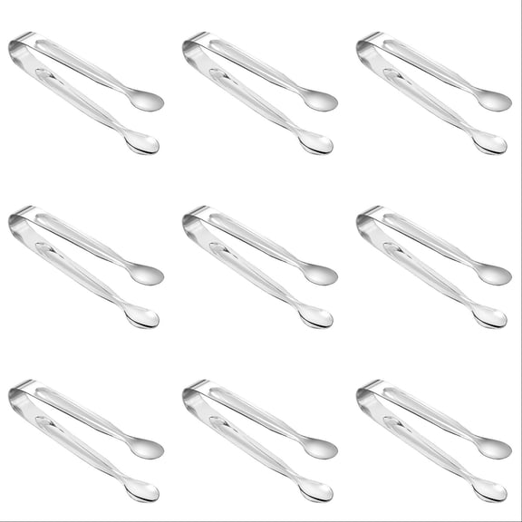 Stainless Steel Serving Tongs 9 Pcs, Polished Mini Spoon-Tip Food Tongs Set for Buffet, Salad, Appetizers, Ice, Snacks, Baking, and Party Tableware